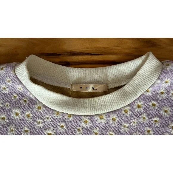ems excite Cropped Pullover Sweatshirt Top Womens One Size Purple Daisy - Picture 4 of 6